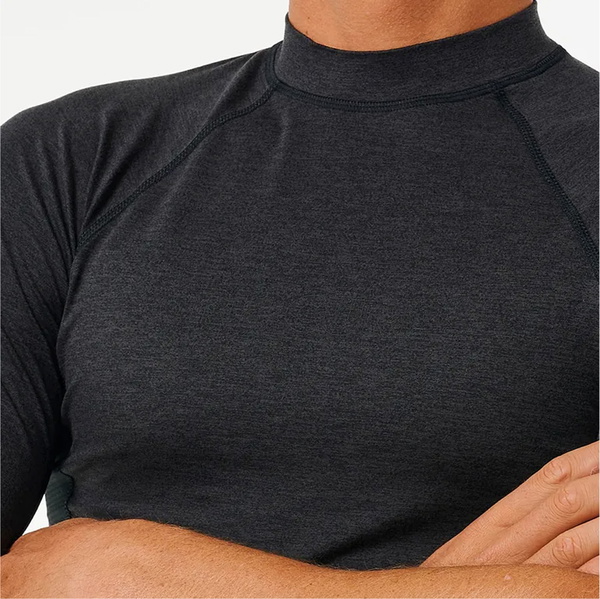 2025 Rip Curl Mens Dawn Patrol Performance UPF Short Sleeve Rash Vest 14BMRV - Black Marled